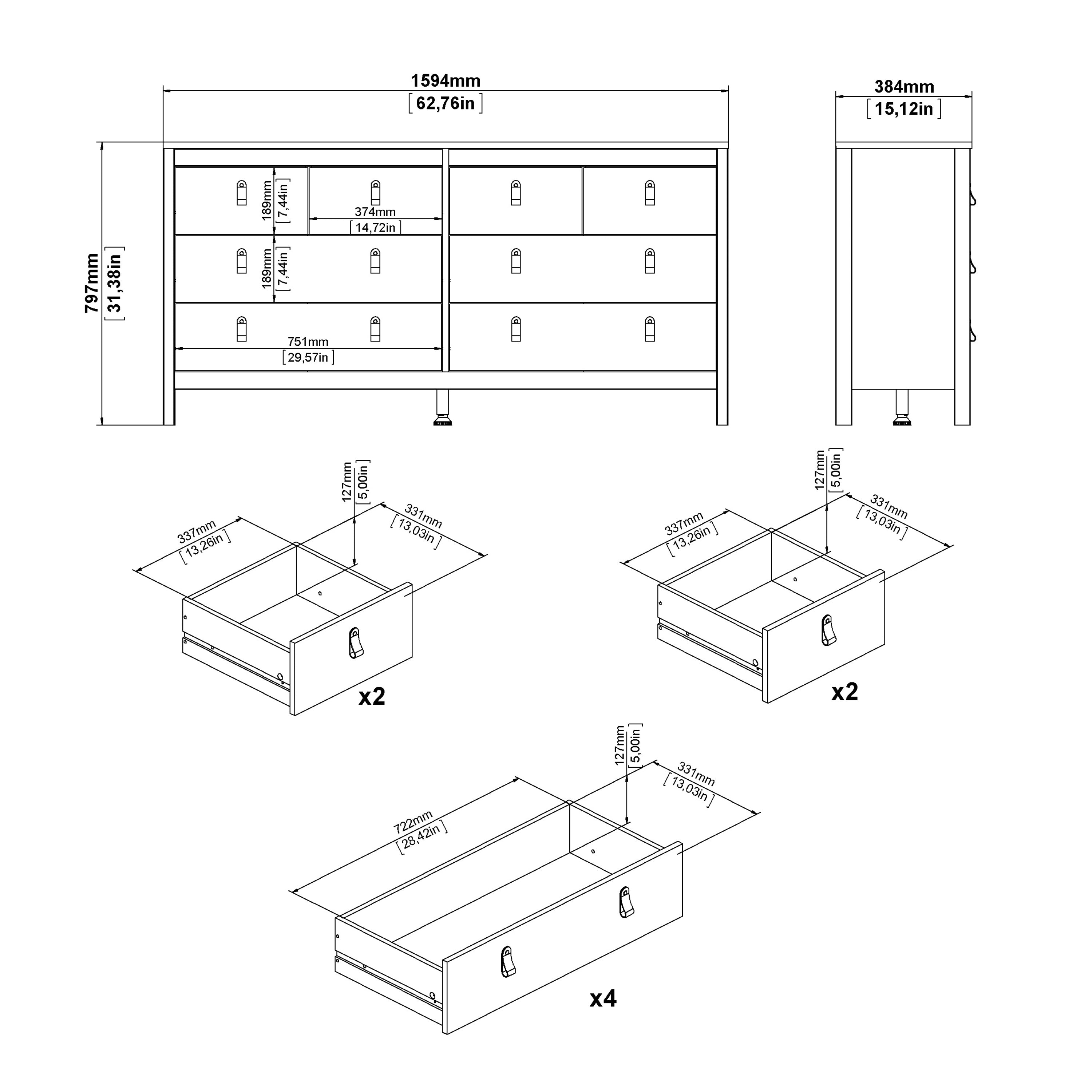 Maria Double Dresser 4+4 Drawers in Jackson Hickory Oak