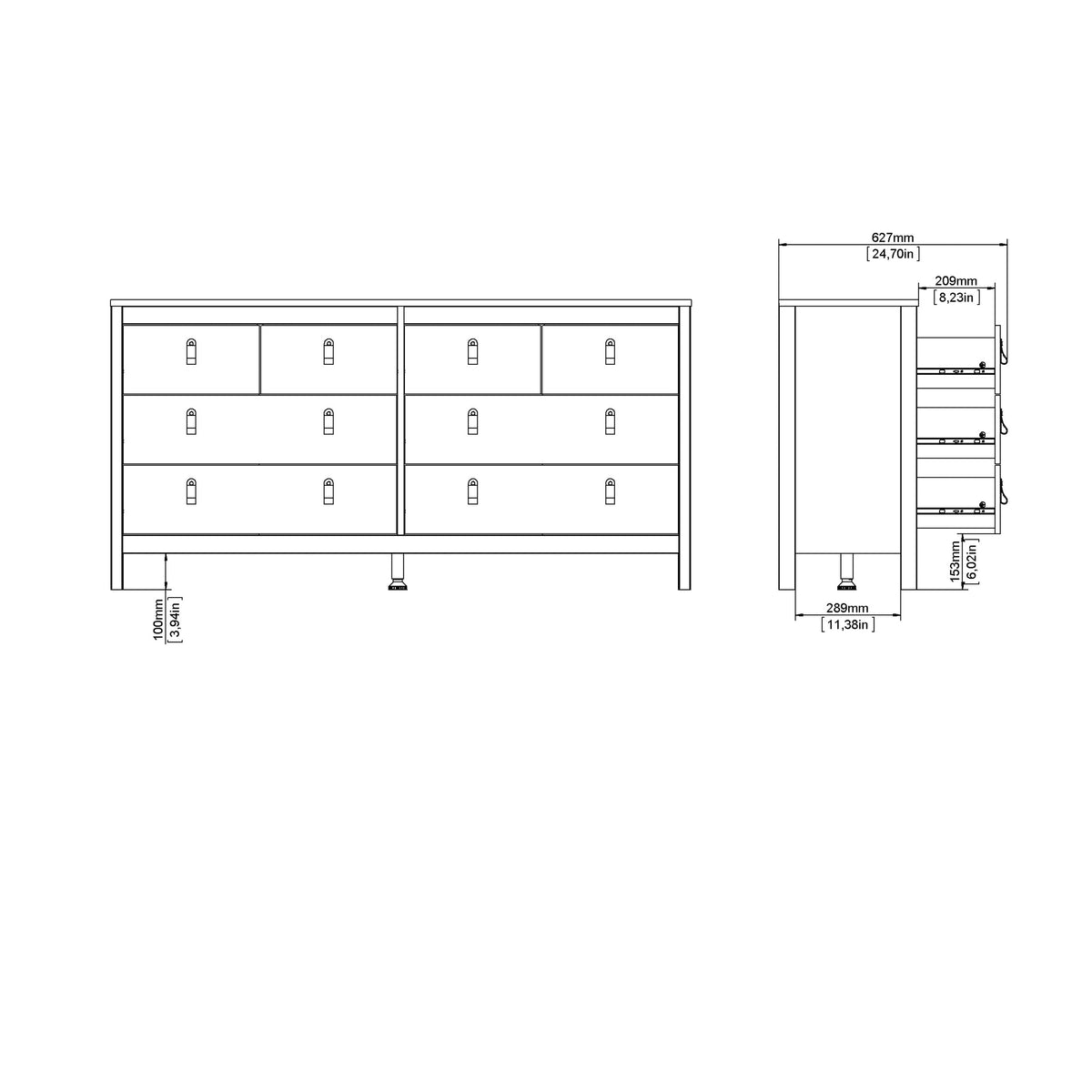 Maria Double Dresser 4+4 Drawers in Cashmere