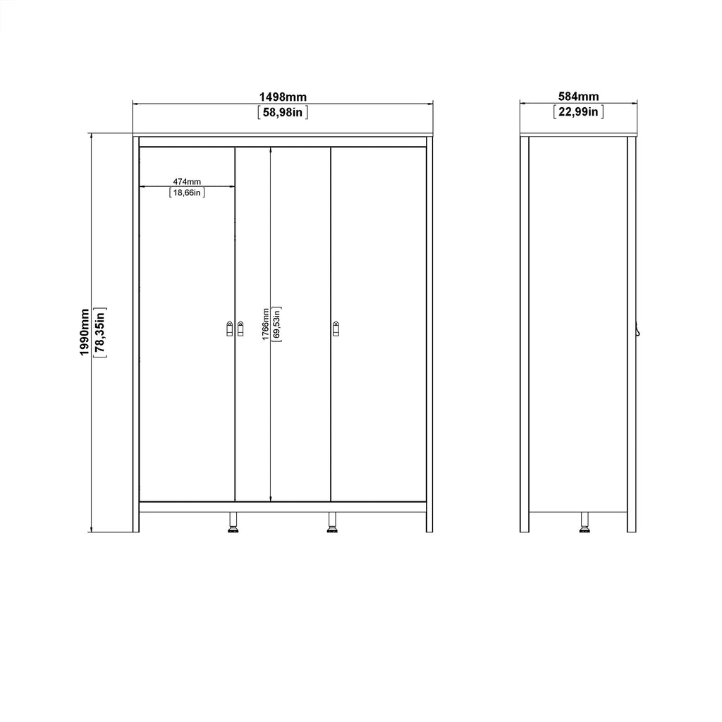 Maria Wardrobe with 3 Doors in White