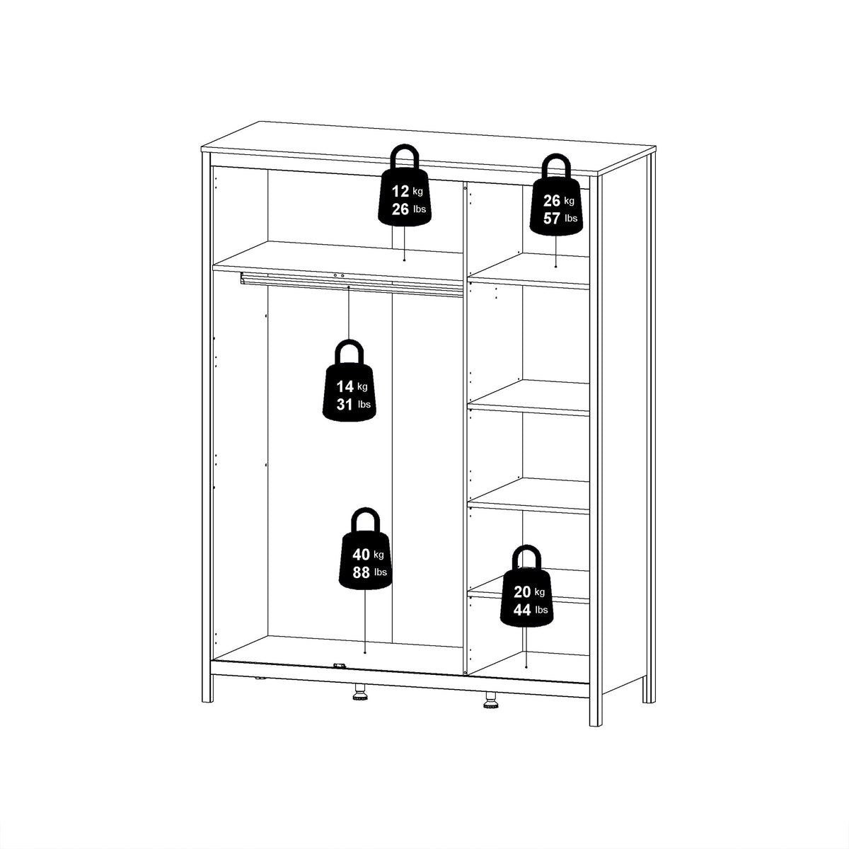 Maria Wardrobe with 3 Doors in Matt Black