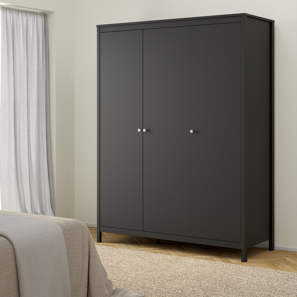 Maria Wardrobe with 3 Doors in Matt Black