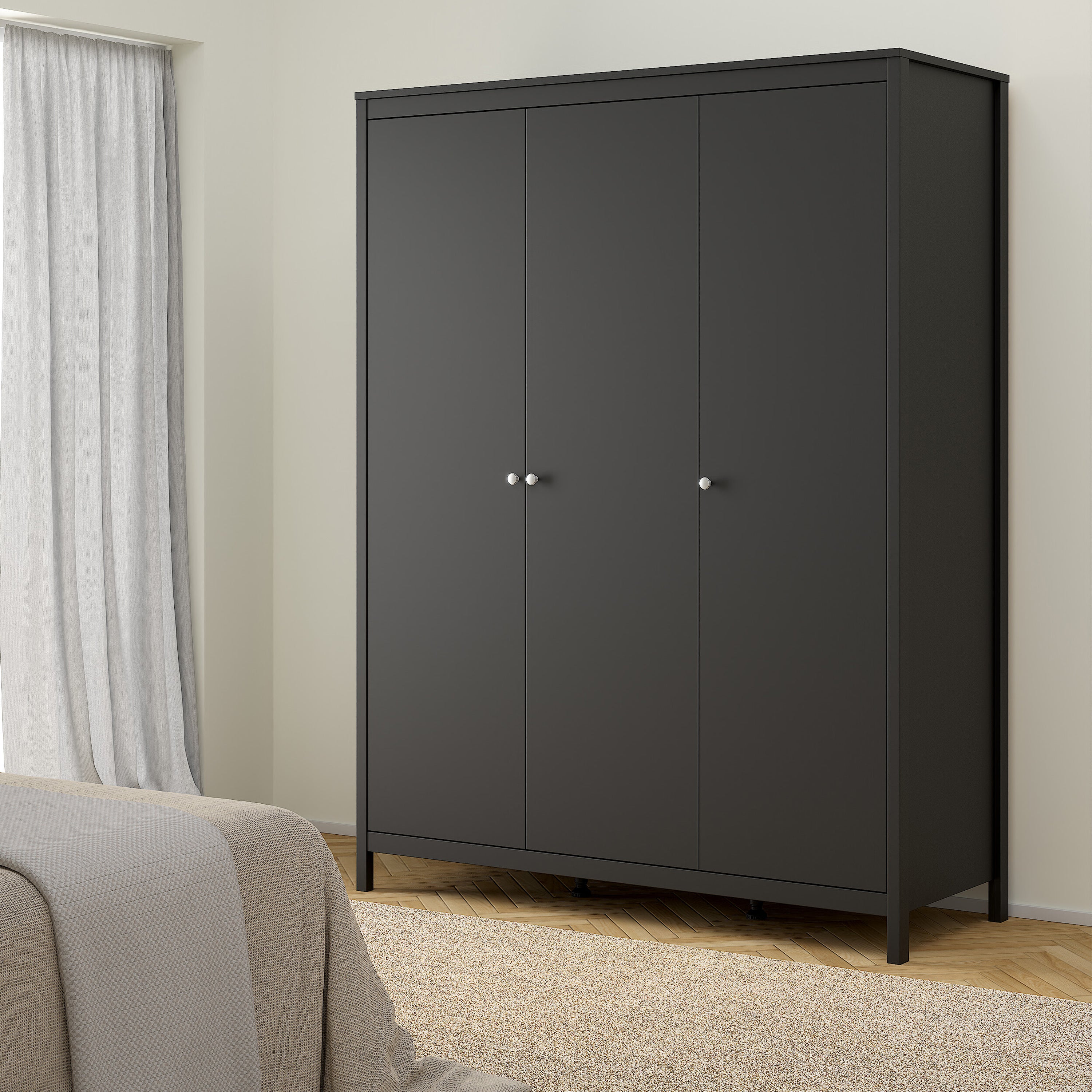 Maria Wardrobe with 3 Doors in Matt Black