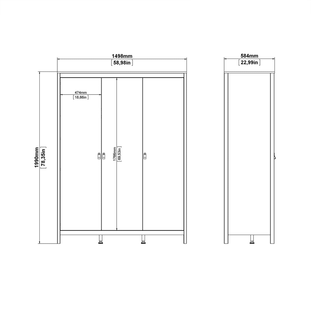 Maria Wardrobe with 3 Doors in Jackson Hickory Oak