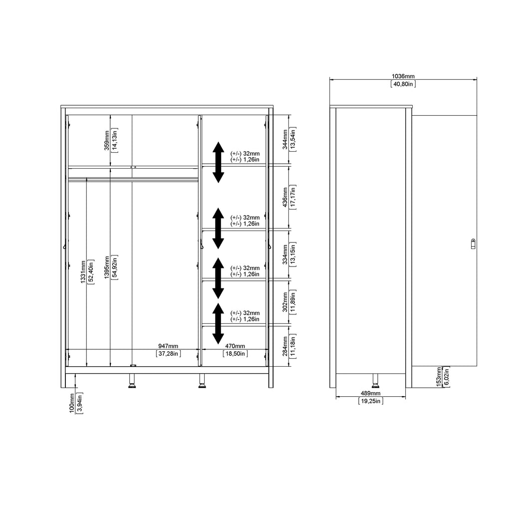 Maria Wardrobe with 3 Doors in Jackson Hickory Oak