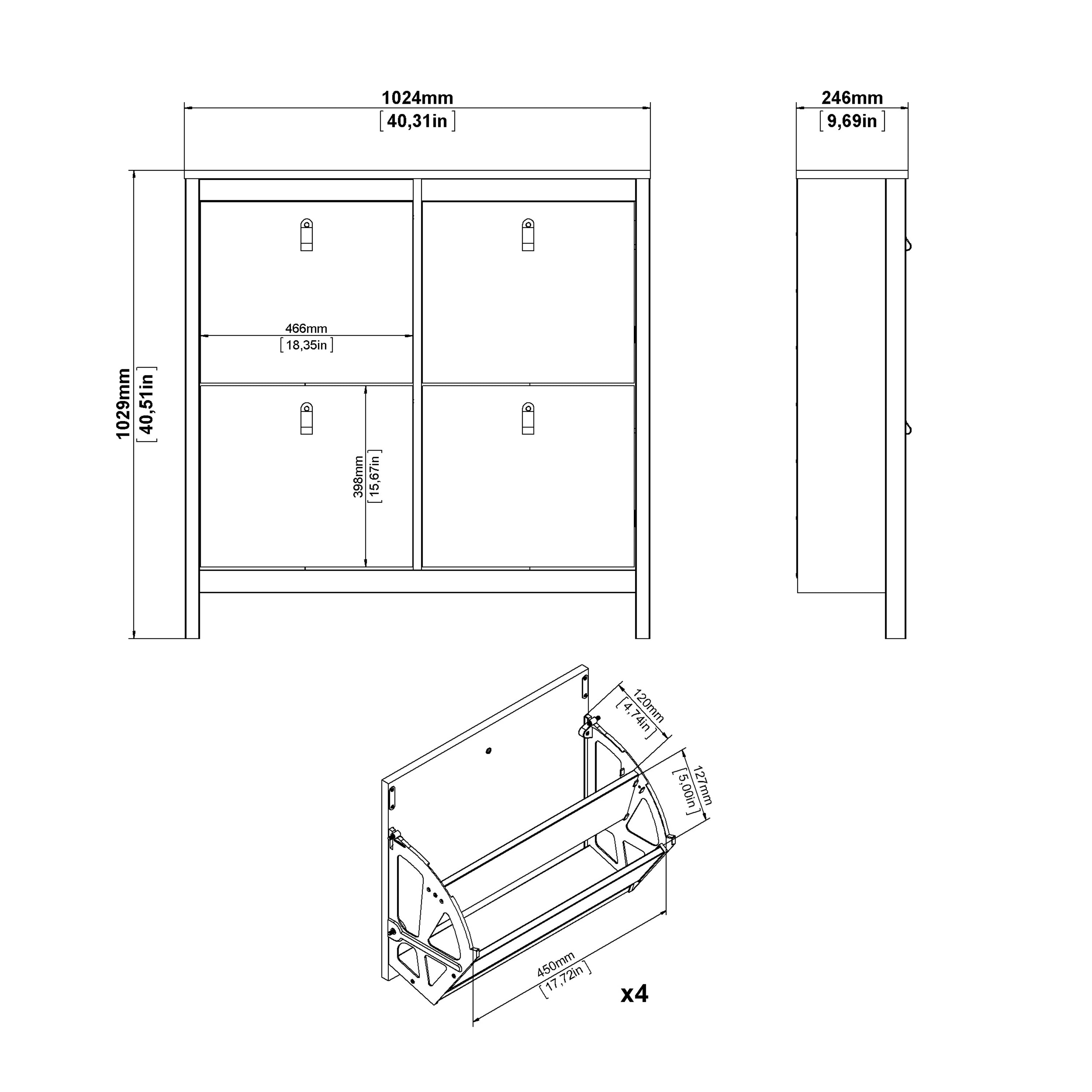 Maria Shoe Cabinet 4 Flip Down Doors in White
