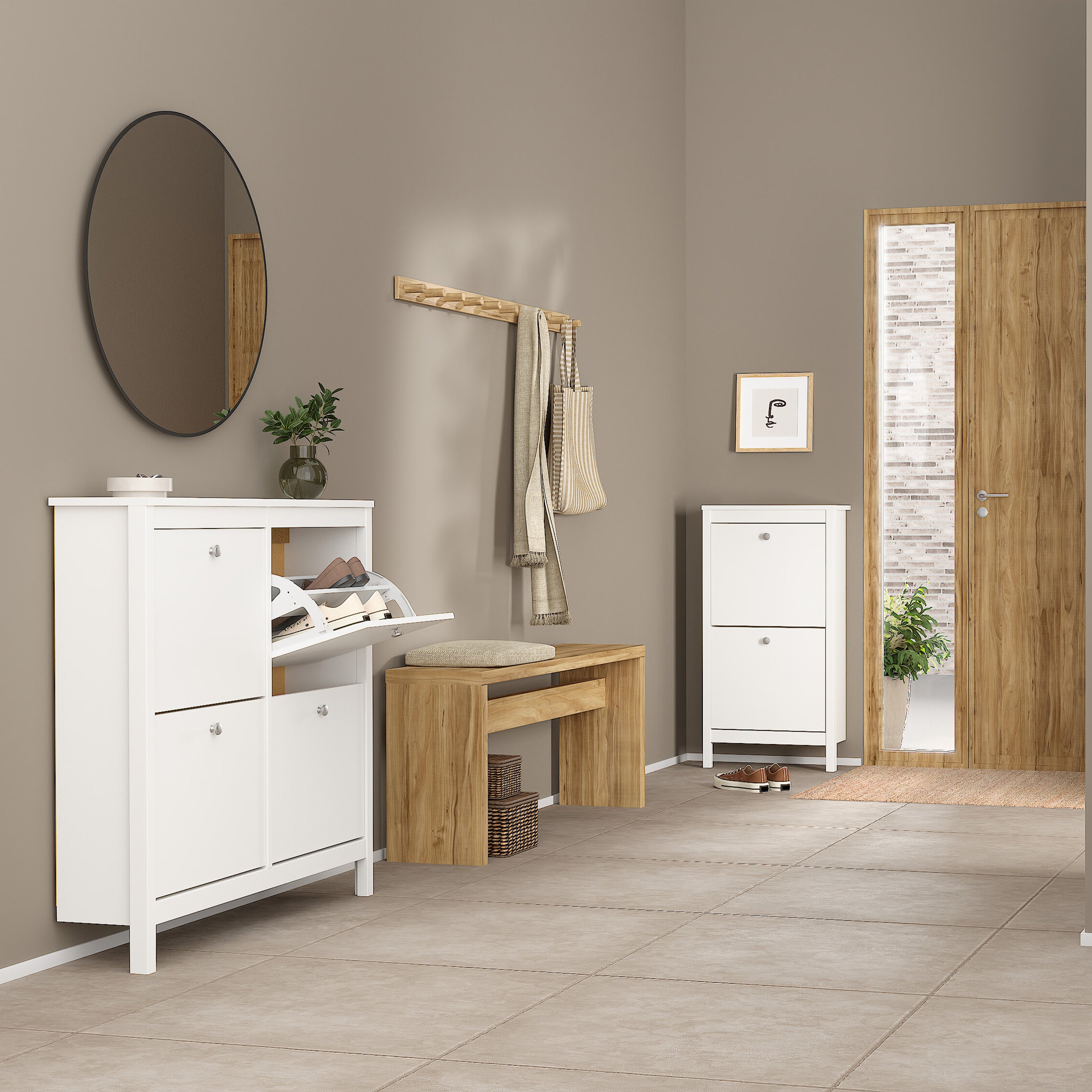 Maria Shoe Cabinet 4 Flip Down Doors in White