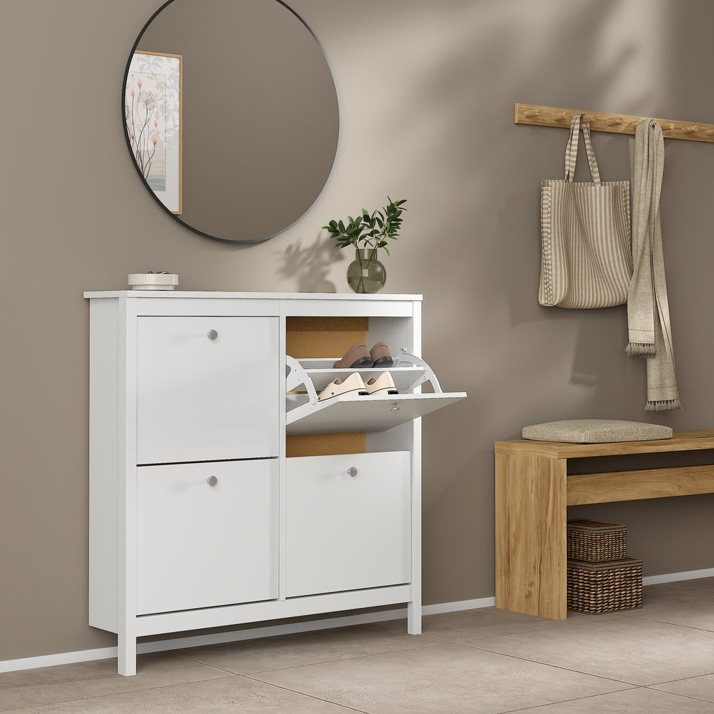 Maria Shoe Cabinet 4 Flip Down Doors in White