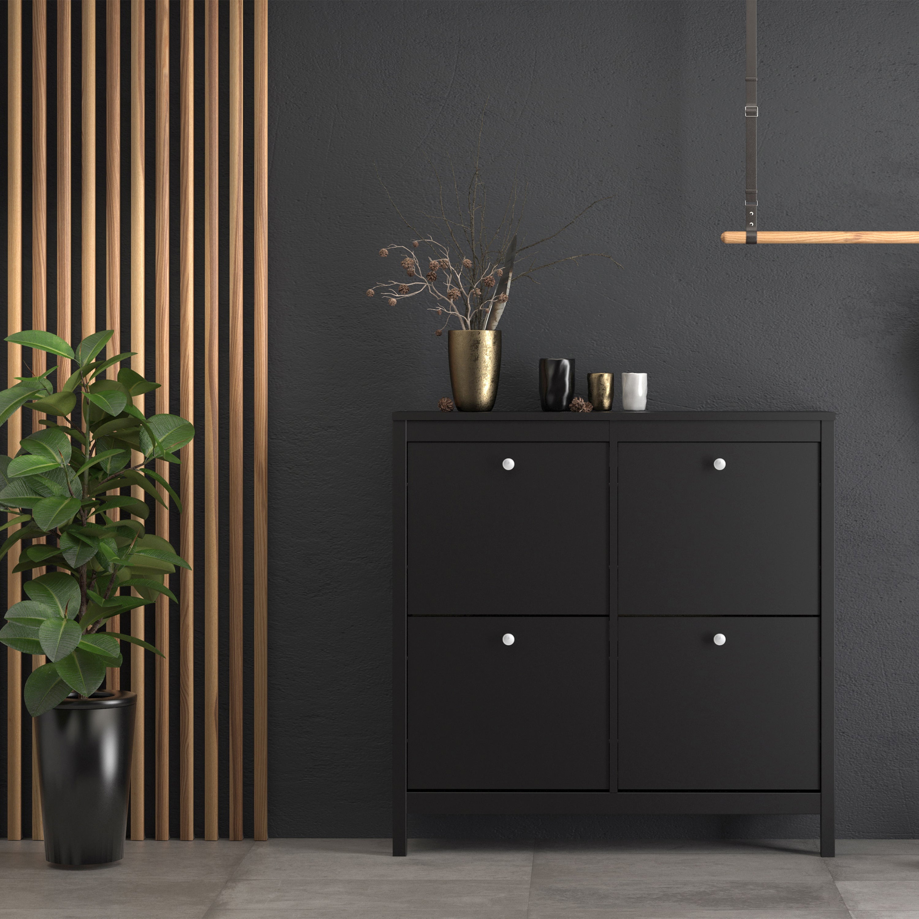 Maria Shoe Cabinet 4 Flip Down Doors in Matt Black