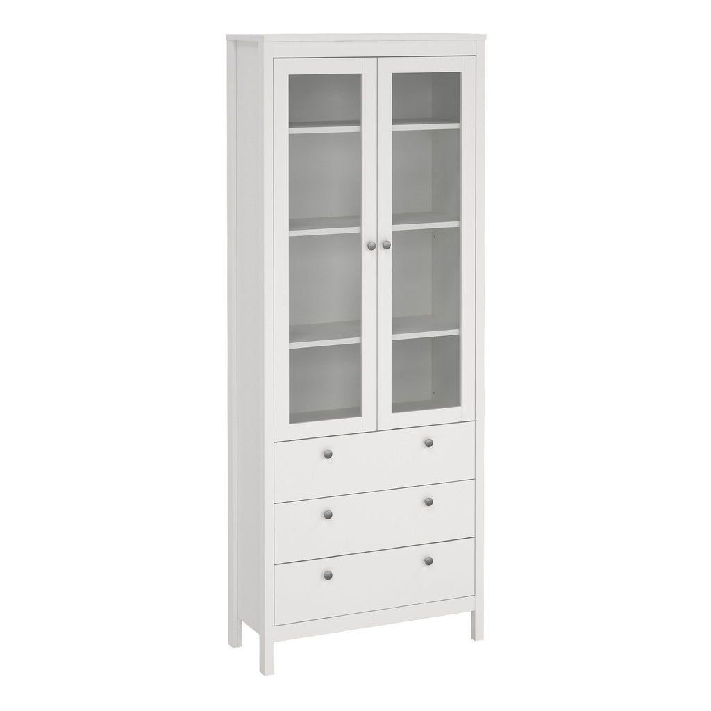 Maria China Cabinet 2 Glass Doors with 3 Drawers in White