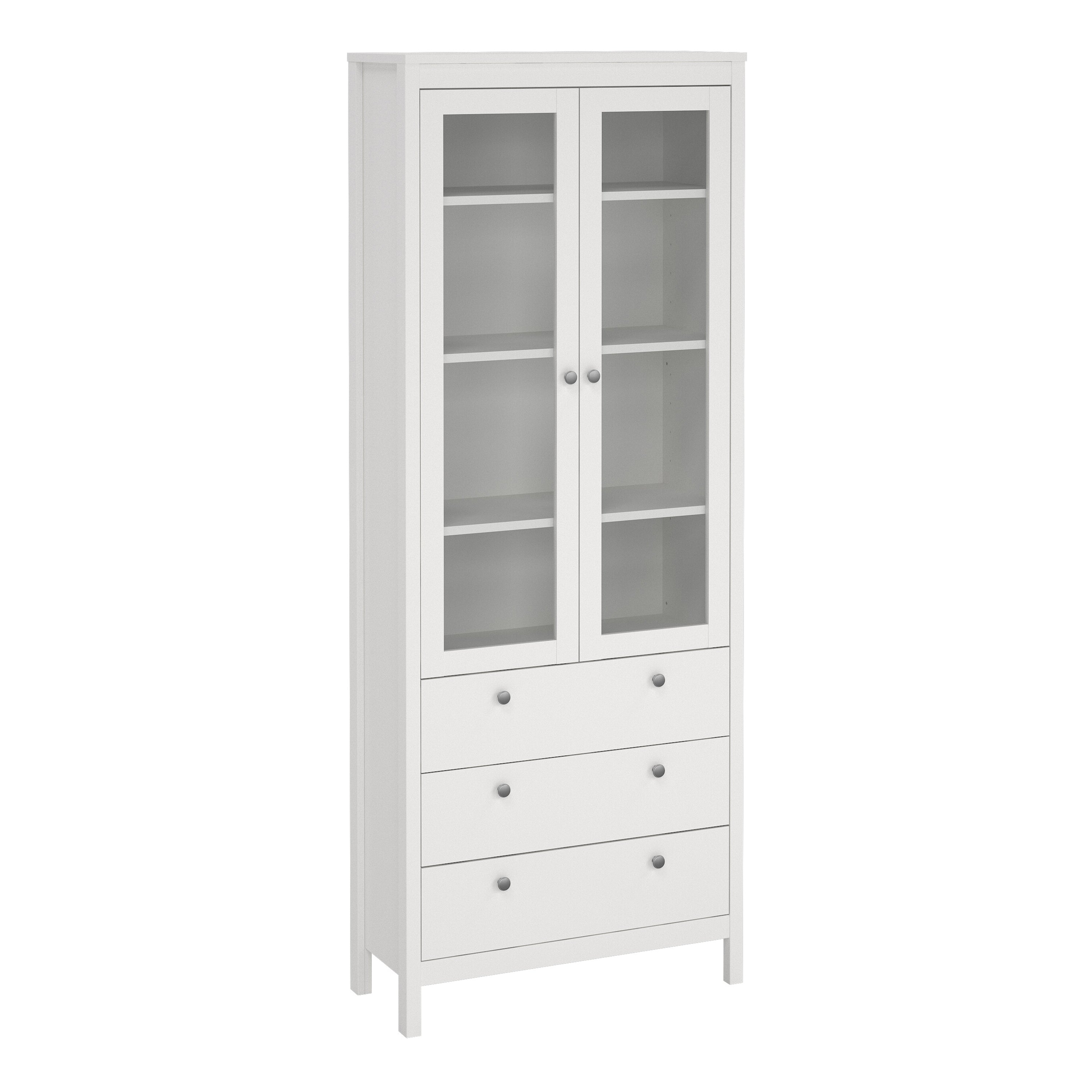 Maria China Cabinet 2 Glass Doors with 3 Drawers in White