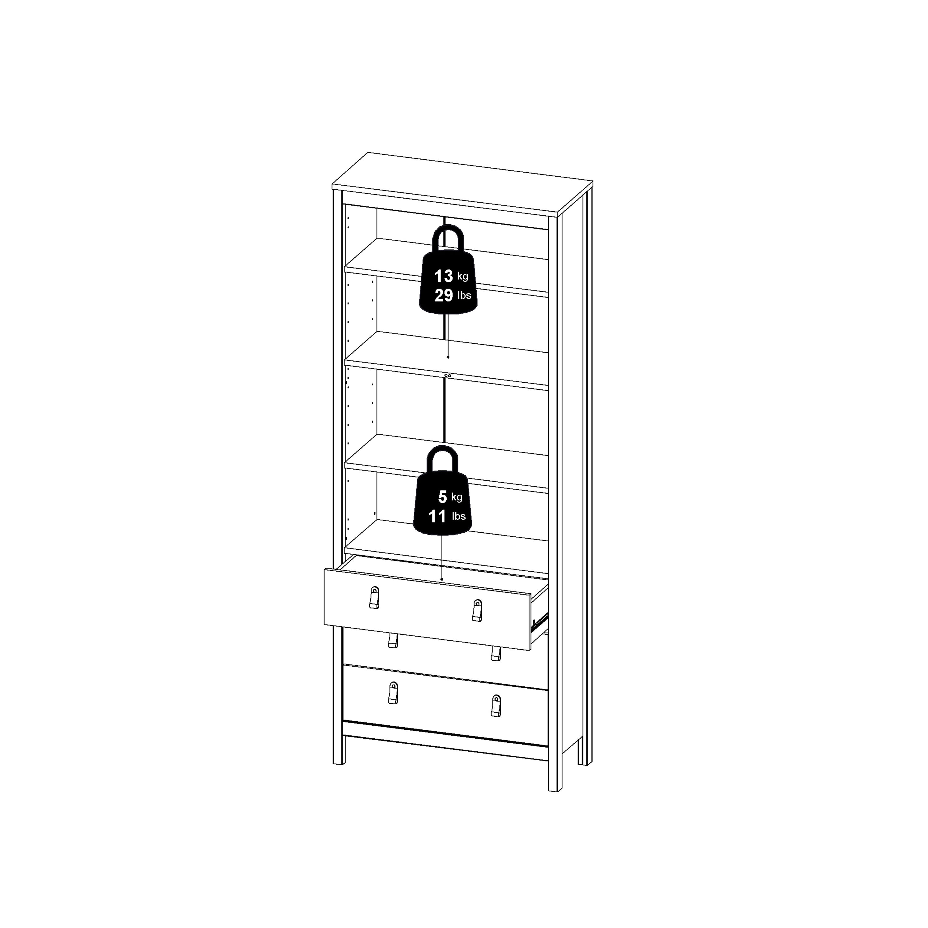 Maria China Cabinet 2 Glass Doors with 3 Drawers in White