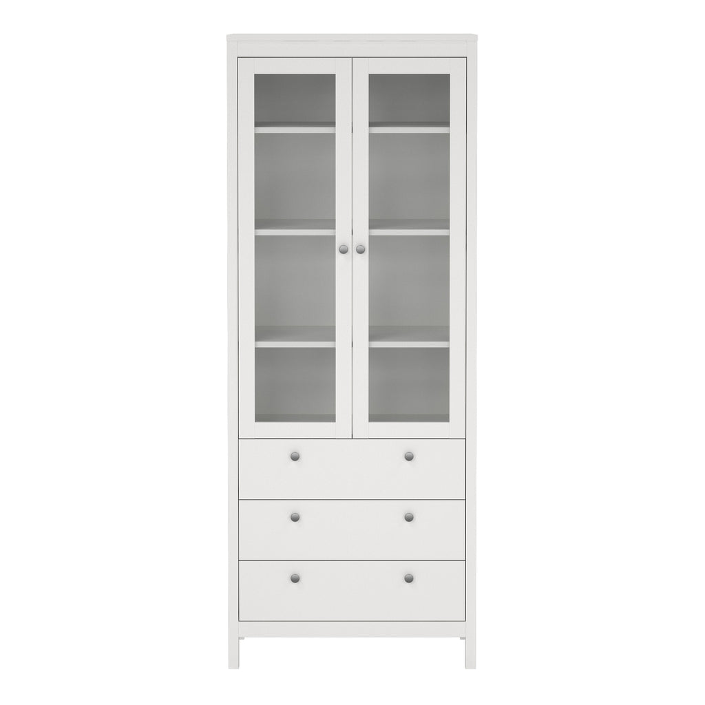Maria China Cabinet 2 Glass Doors with 3 Drawers in White