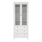 Maria China Cabinet 2 Glass Doors with 3 Drawers in White