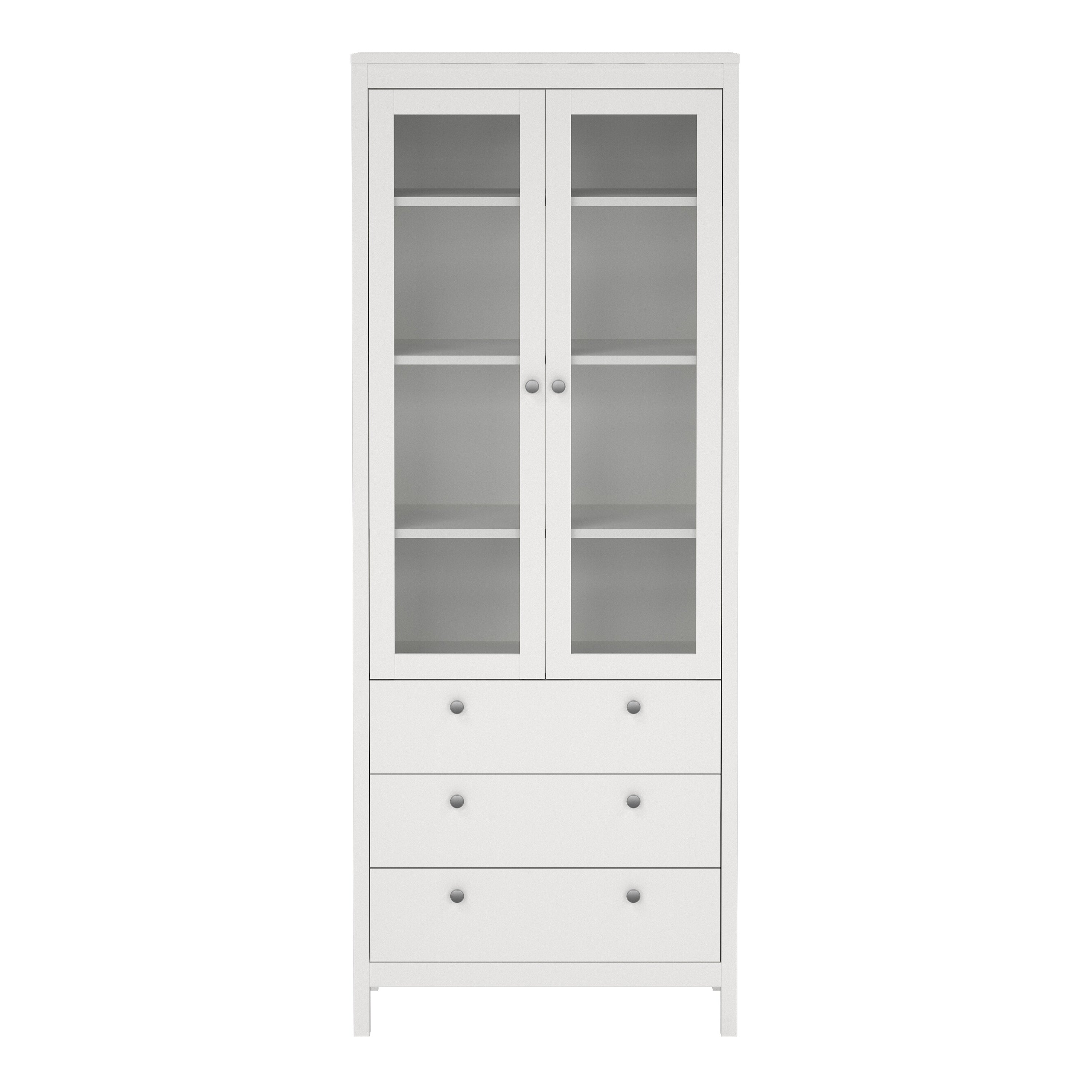 Maria China Cabinet 2 Glass Doors with 3 Drawers in White