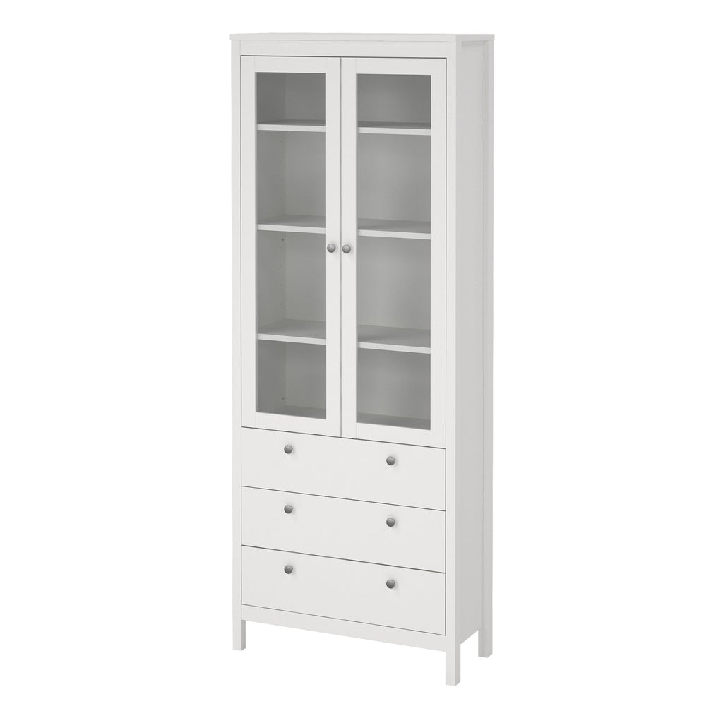 Maria China Cabinet 2 Glass Doors with 3 Drawers in White