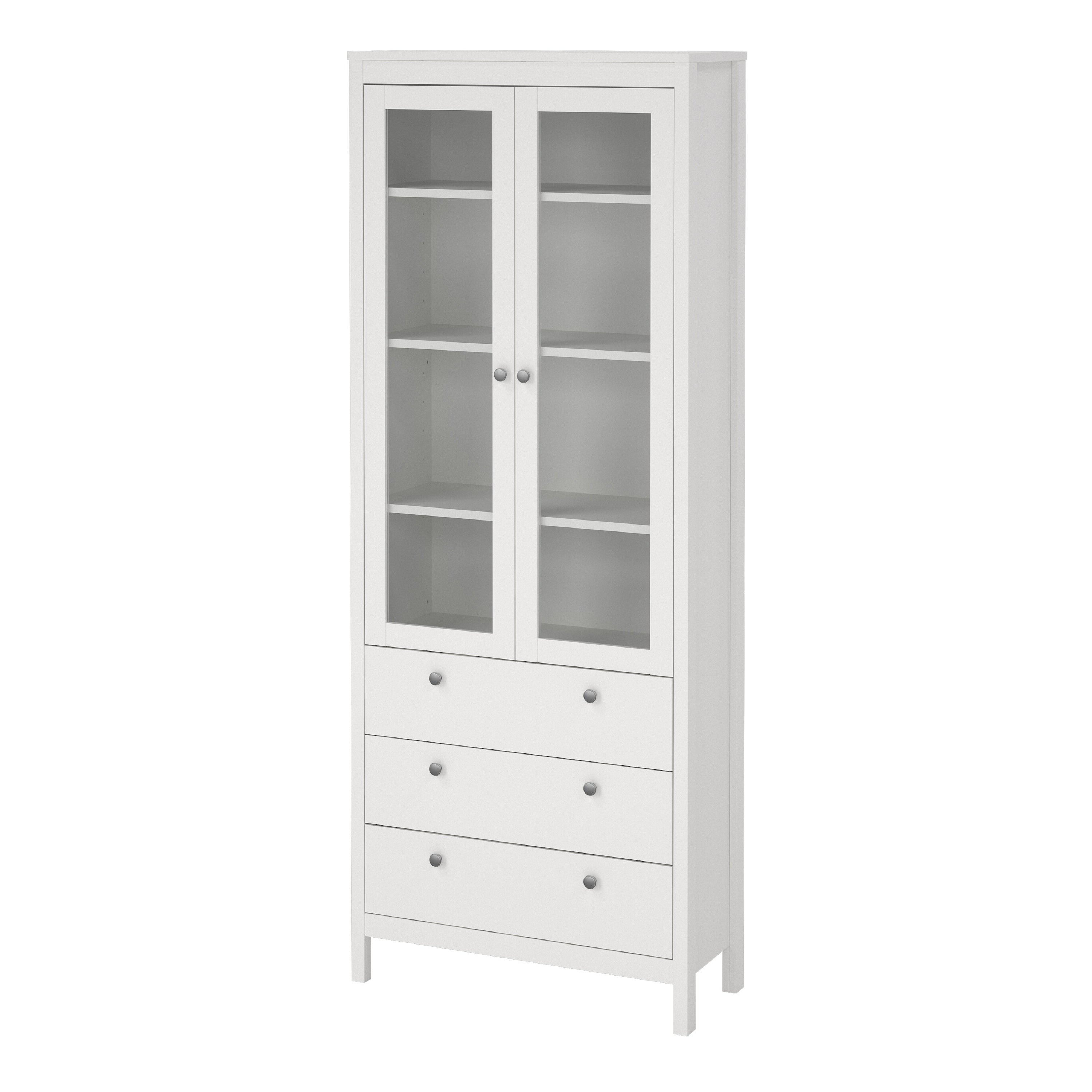 Maria China Cabinet 2 Glass Doors with 3 Drawers in White
