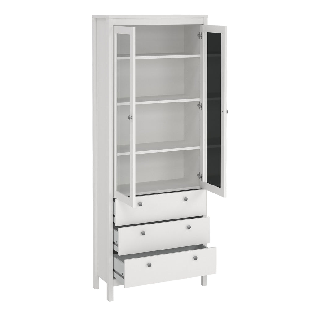 Maria China Cabinet 2 Glass Doors with 3 Drawers in White
