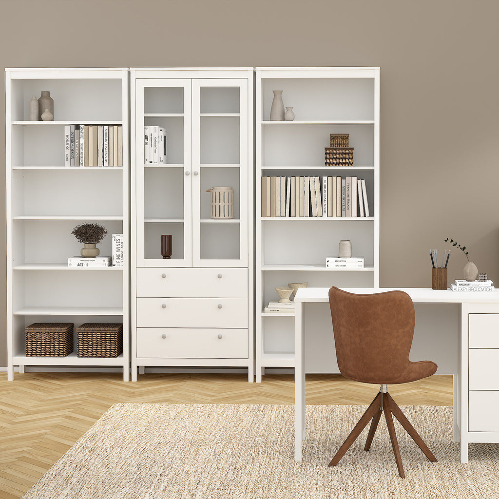 Maria China Cabinet 2 Glass Doors with 3 Drawers in White