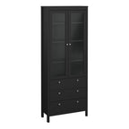Maria China Cabinet 2 Glass Doors with 3 Drawers in Matt Black
