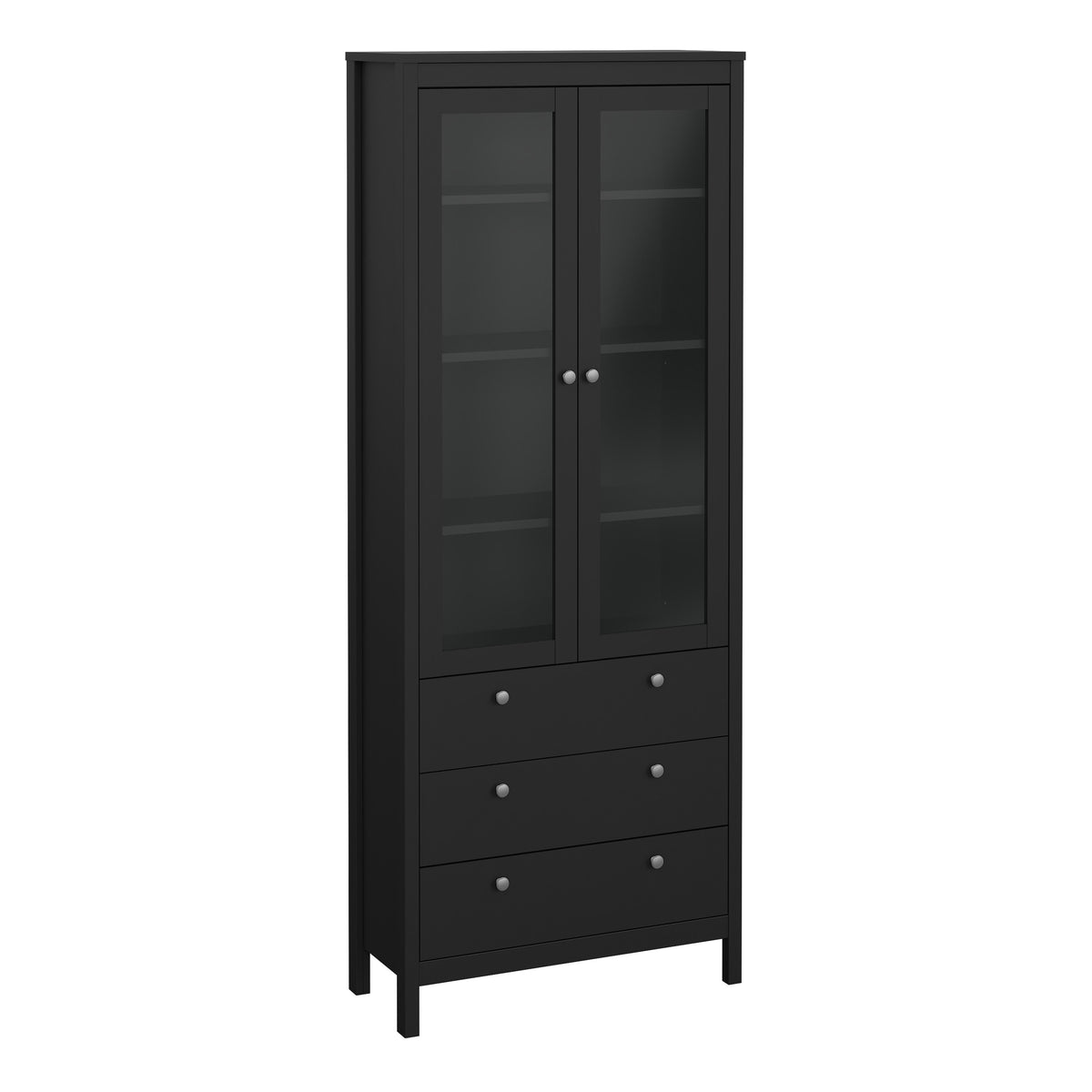 Maria China Cabinet 2 Glass Doors with 3 Drawers in Matt Black