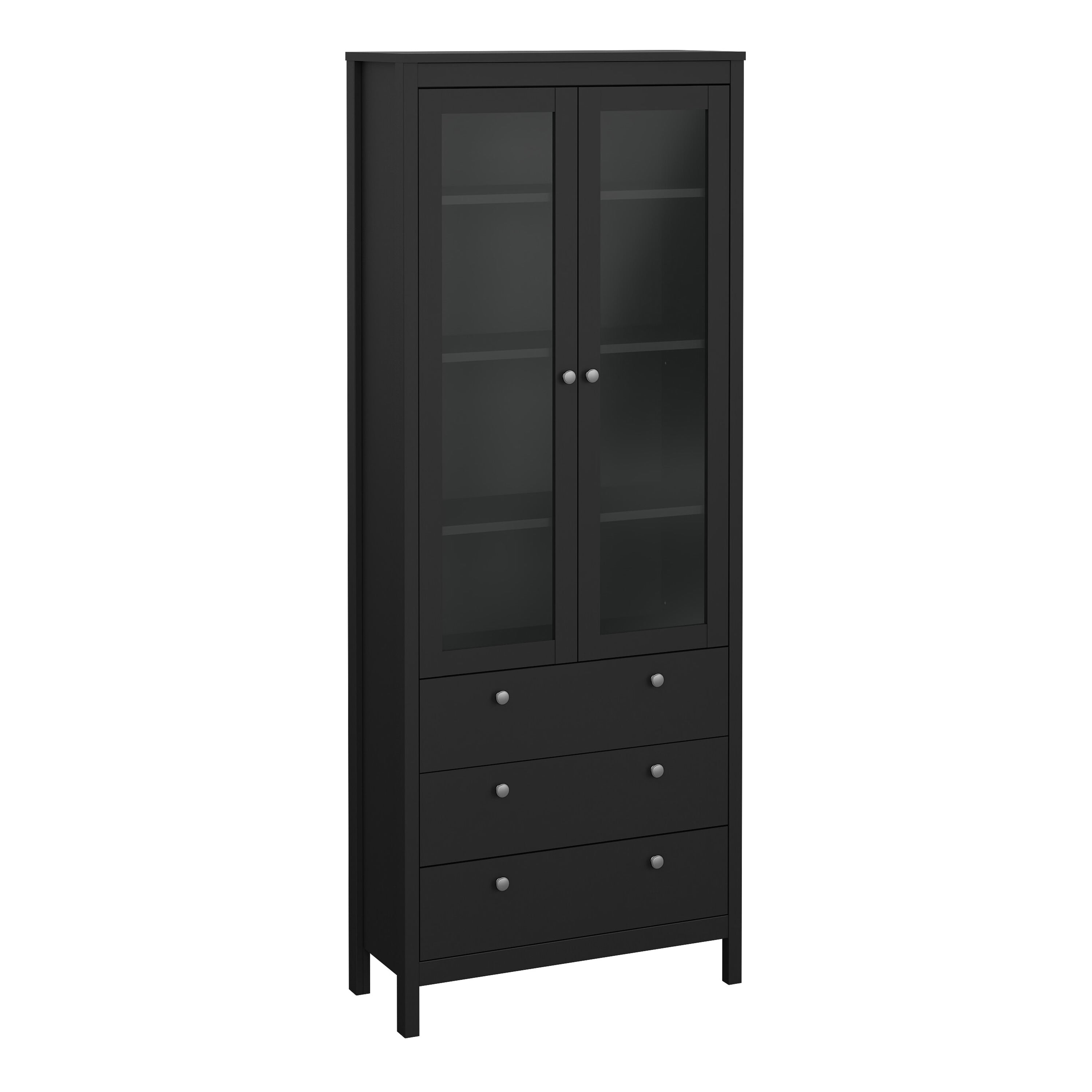 Maria China Cabinet 2 Glass Doors with 3 Drawers in Matt Black