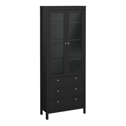 Maria China Cabinet 2 Glass Doors with 3 Drawers in Matt Black