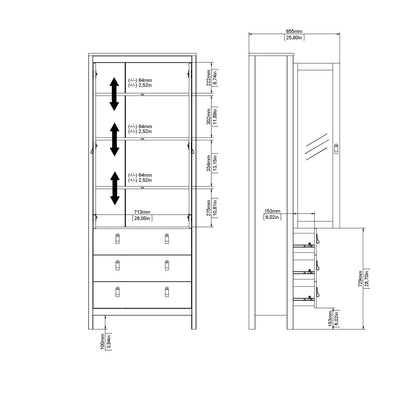 Maria China Cabinet 2 Glass Doors with 3 Drawers in Matt Black