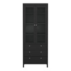 Maria China Cabinet 2 Glass Doors with 3 Drawers in Matt Black