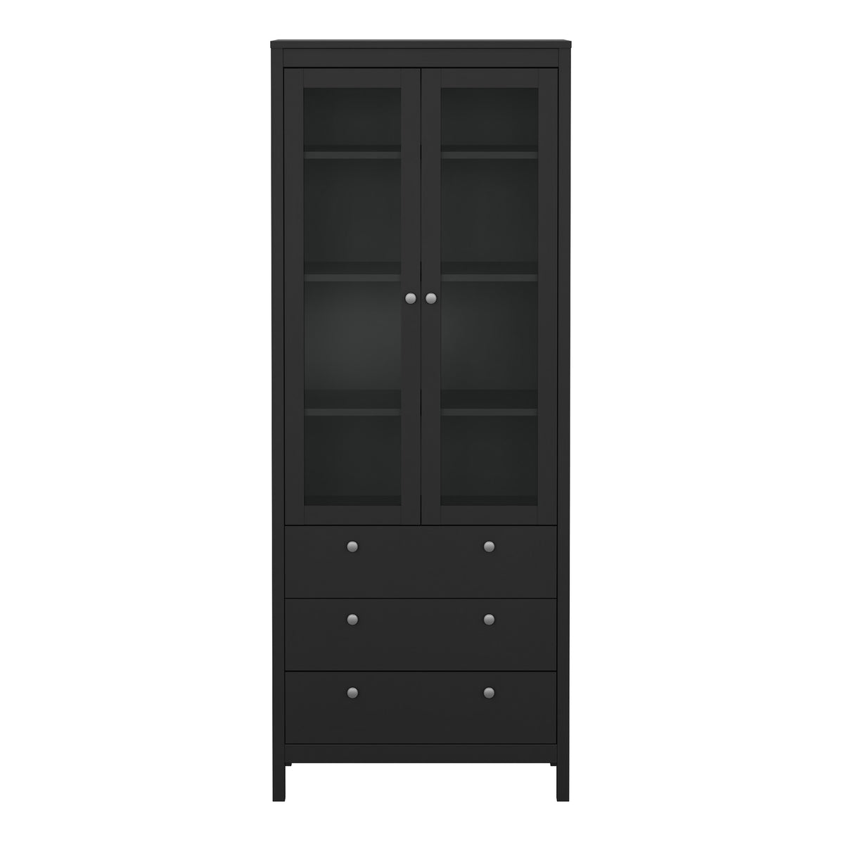 Maria China Cabinet 2 Glass Doors with 3 Drawers in Matt Black