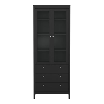 Maria China Cabinet 2 Glass Doors with 3 Drawers in Matt Black