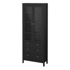 Maria China Cabinet 2 Glass Doors with 3 Drawers in Matt Black