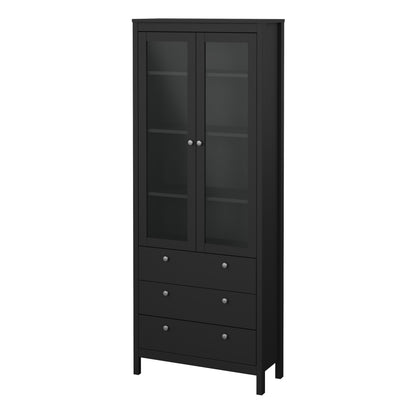 Maria China Cabinet 2 Glass Doors with 3 Drawers in Matt Black