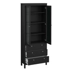 Maria China Cabinet 2 Glass Doors with 3 Drawers in Matt Black