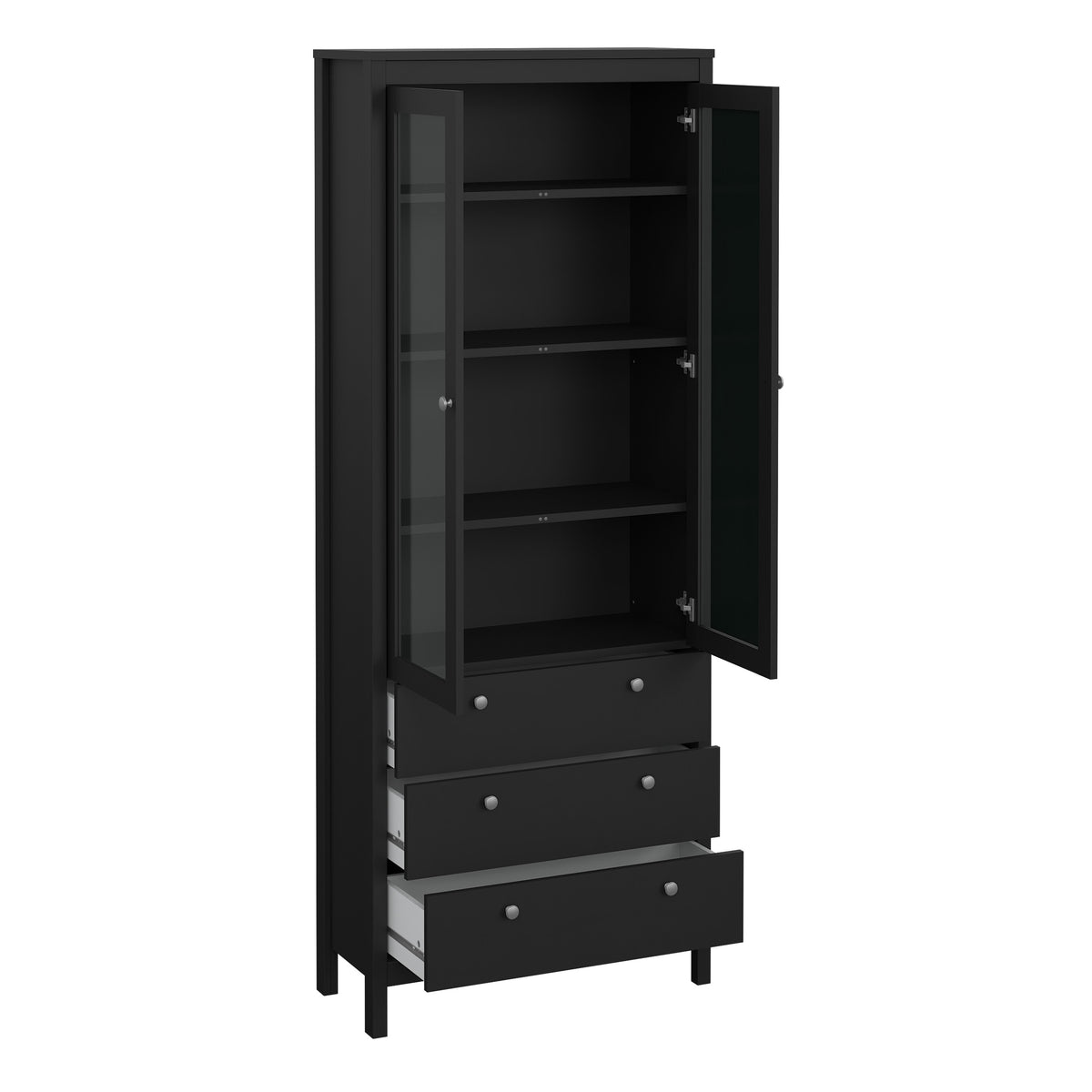 Maria China Cabinet 2 Glass Doors with 3 Drawers in Matt Black