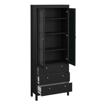 Maria China Cabinet 2 Glass Doors with 3 Drawers in Matt Black