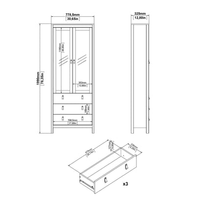 Maria China Cabinet 2 Doors with Glass + 3 Drawers in Jackson Hickory Oak