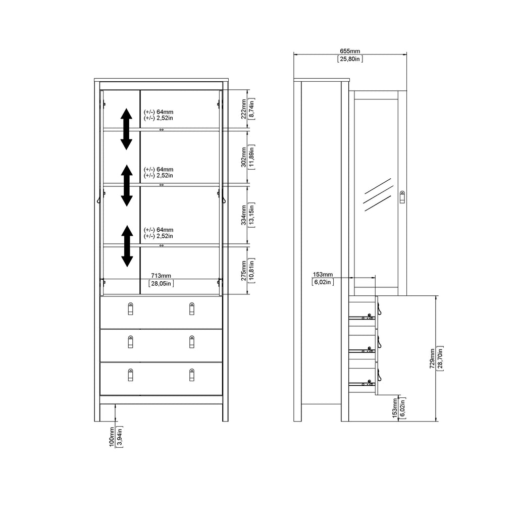 Maria China Cabinet 2 Doors with Glass + 3 Drawers in Jackson Hickory Oak