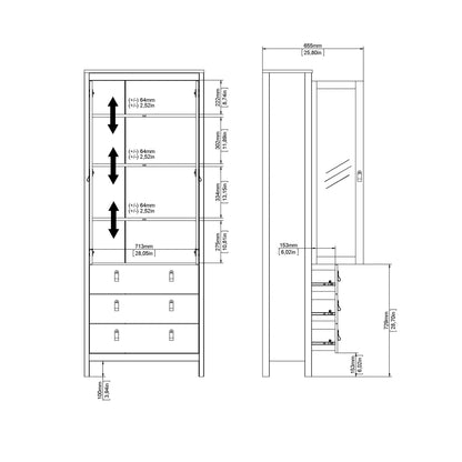 Maria China Cabinet 2 Doors with Glass + 3 Drawers in Jackson Hickory Oak