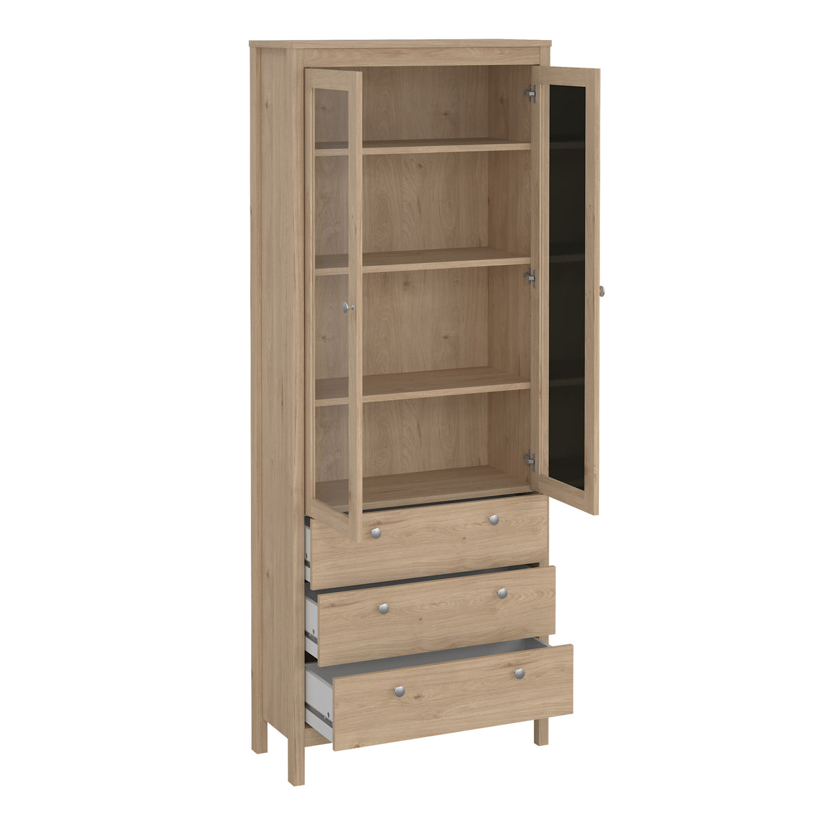 Maria China Cabinet 2 Doors with Glass + 3 Drawers in Jackson Hickory Oak
