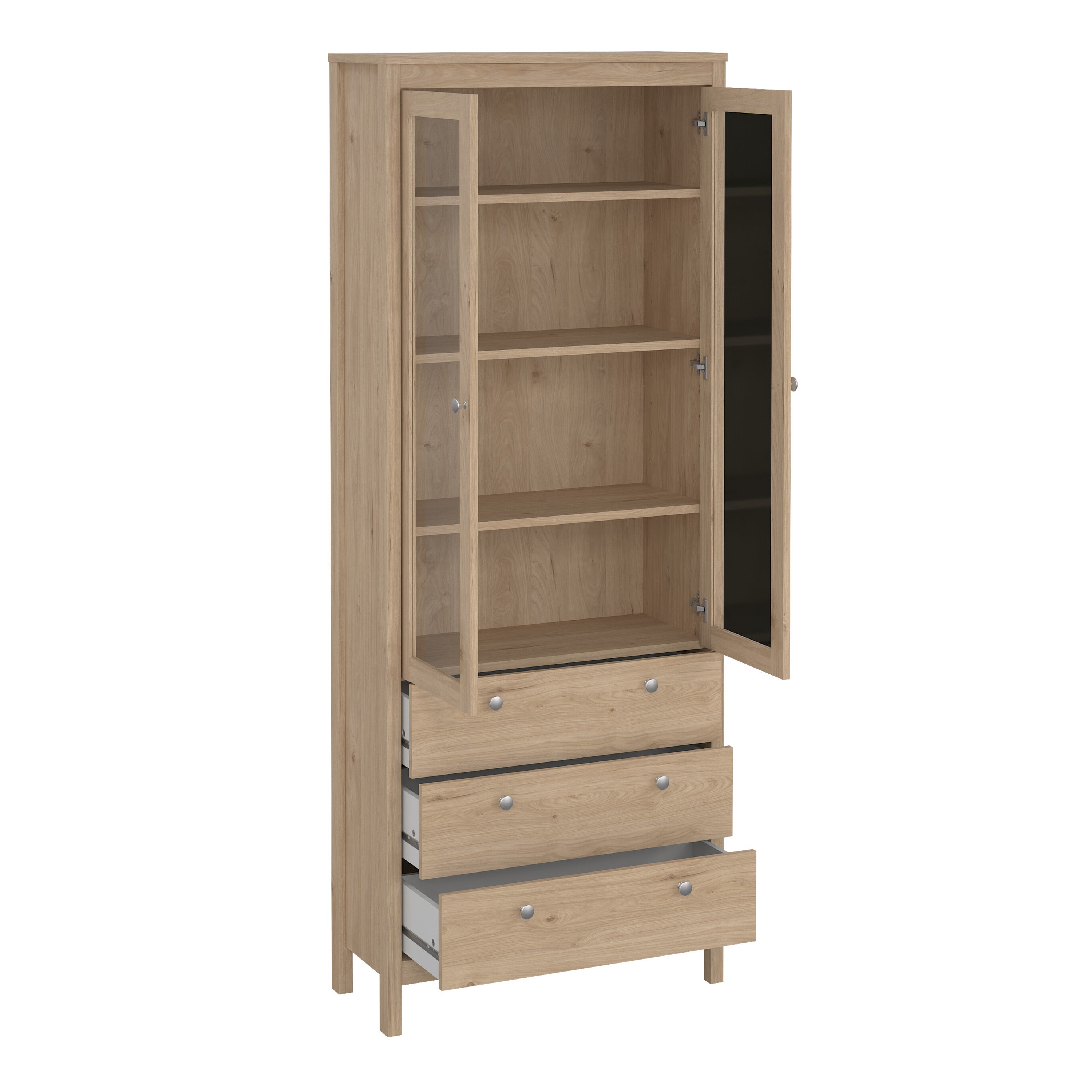 Maria China Cabinet 2 Doors with Glass + 3 Drawers in Jackson Hickory Oak
