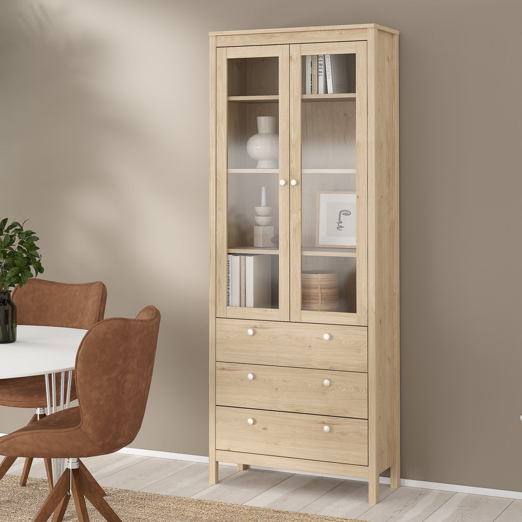 Maria China Cabinet 2 Doors with Glass + 3 Drawers in Jackson Hickory Oak