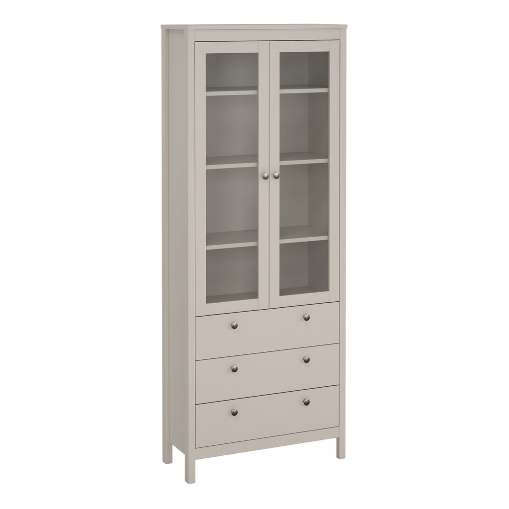 Maria China Cabinet 2 Glass Doors with 3 Drawers in Cashmere
