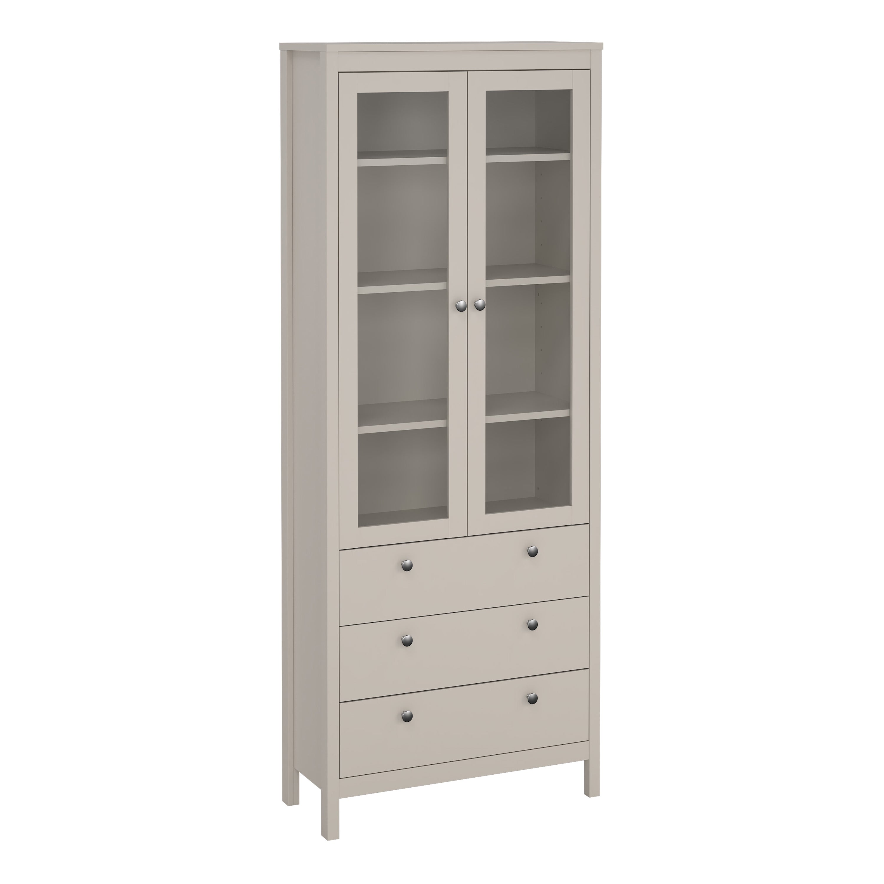 Maria China Cabinet 2 Glass Doors with 3 Drawers in Cashmere