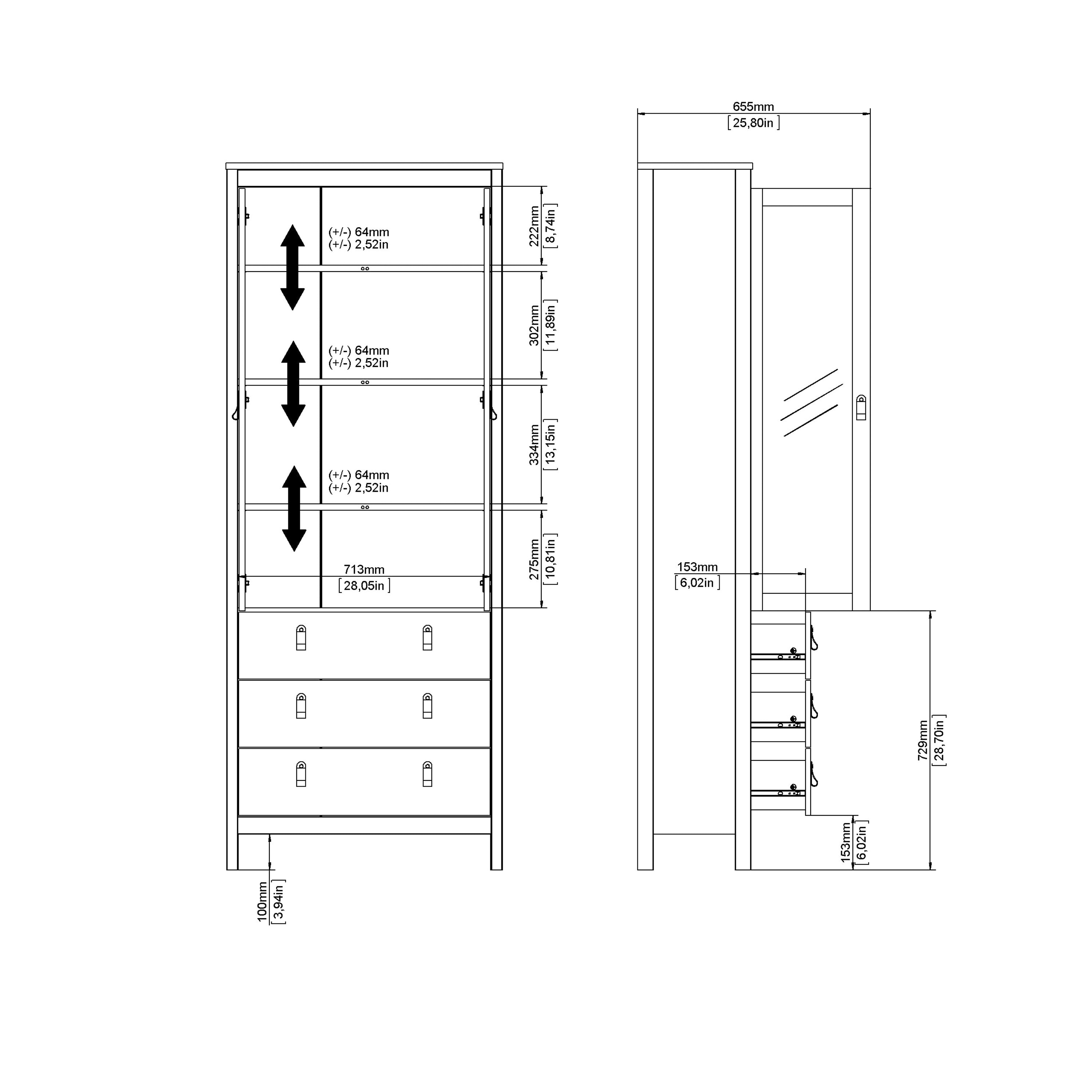 Maria China Cabinet 2 Glass Doors with 3 Drawers in Cashmere