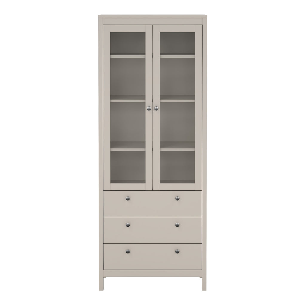 Maria China Cabinet 2 Glass Doors with 3 Drawers in Cashmere