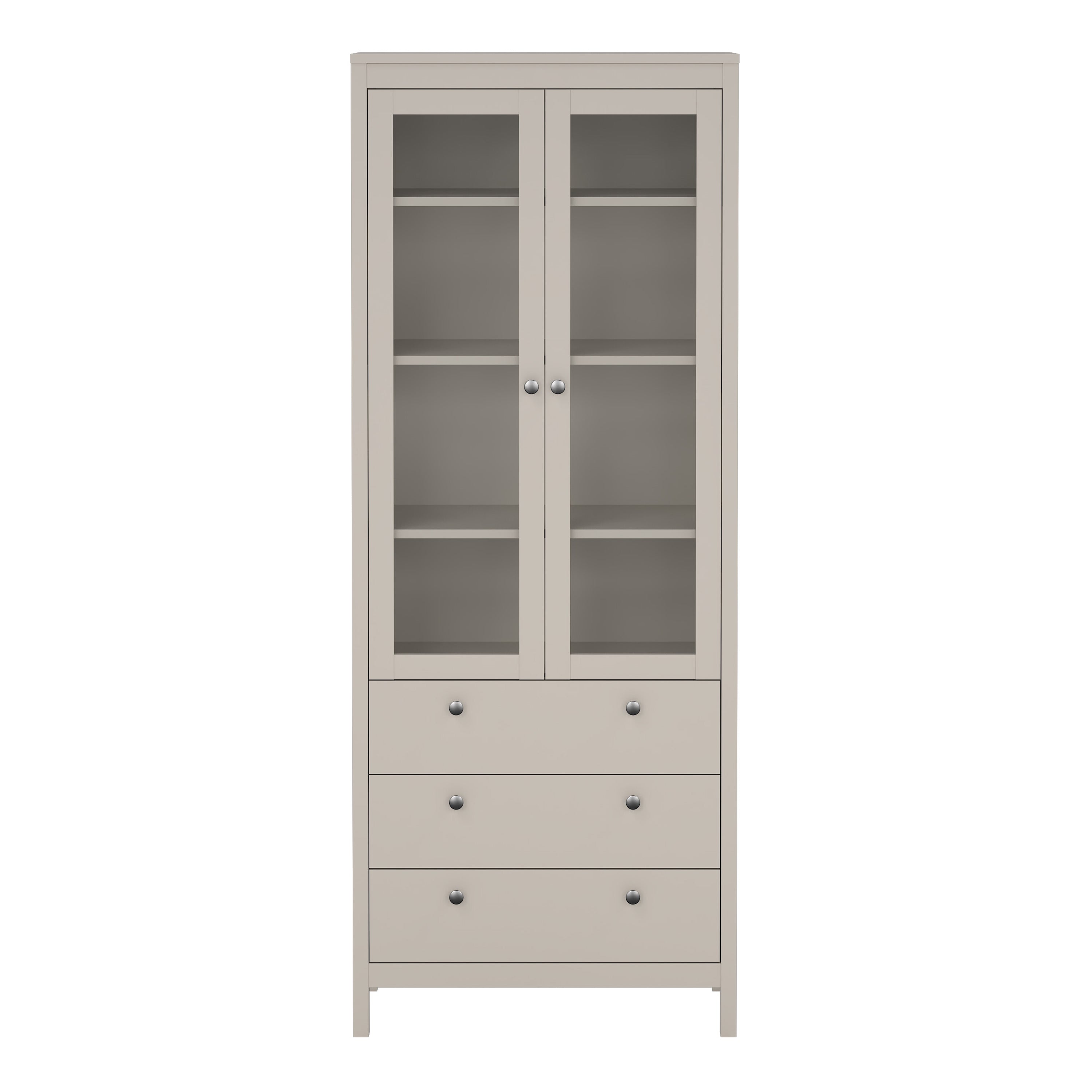 Maria China Cabinet 2 Glass Doors with 3 Drawers in Cashmere