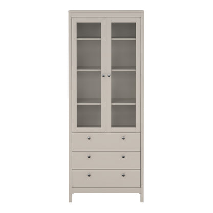 Maria China Cabinet 2 Glass Doors with 3 Drawers in Cashmere
