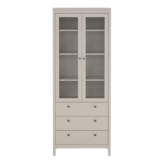 Maria China Cabinet 2 Glass Doors with 3 Drawers in Cashmere