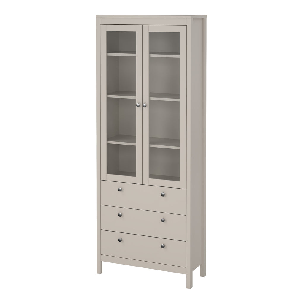 Maria China Cabinet 2 Glass Doors with 3 Drawers in Cashmere