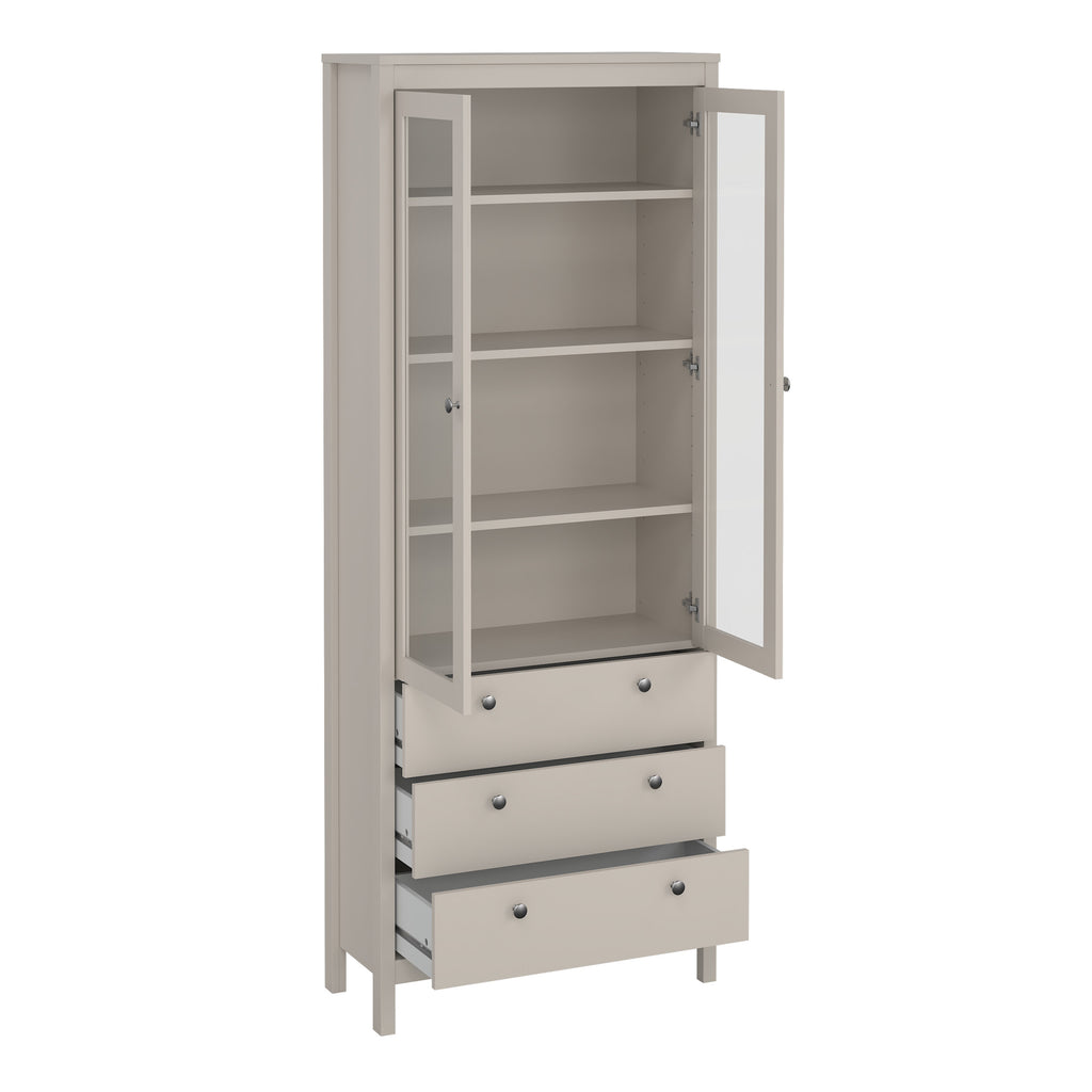 Maria China Cabinet 2 Glass Doors with 3 Drawers in Cashmere